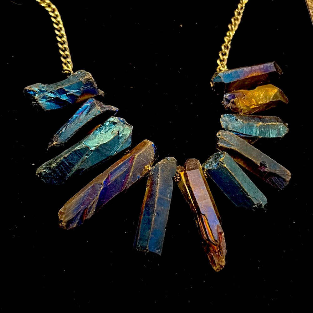 Rainbow Titanium Aura Quartz Point Necklace